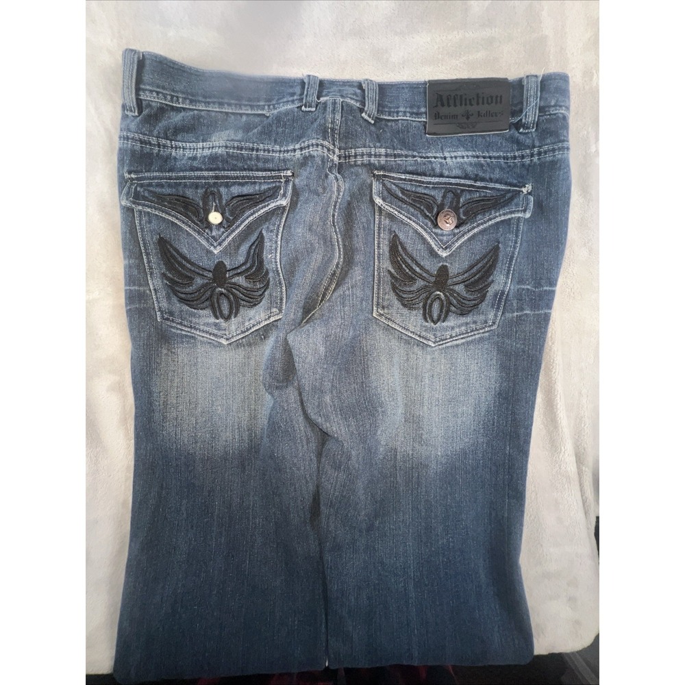 Affliction Jeans Men's 40x34 Fits (40x32) Embroidered Pockets Dark Wash‎ Y2K
